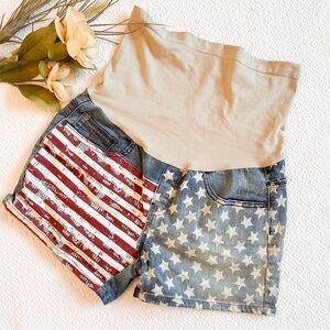 DenimDIVA Stars and Stripes Patriotic Flag Maternity Jean Shorts Size M
